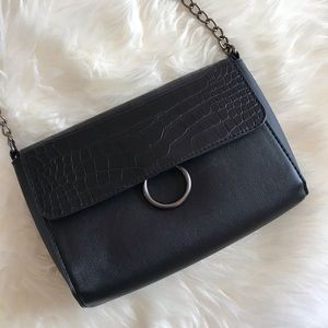 Black Croc Embossed Crossbody Bag